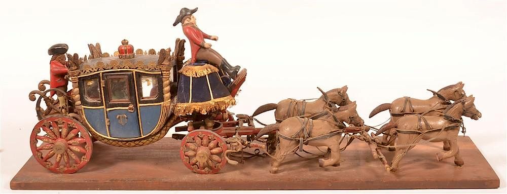 Appraisal: Carved and Painted Wood Folk Art Coach Early th Century