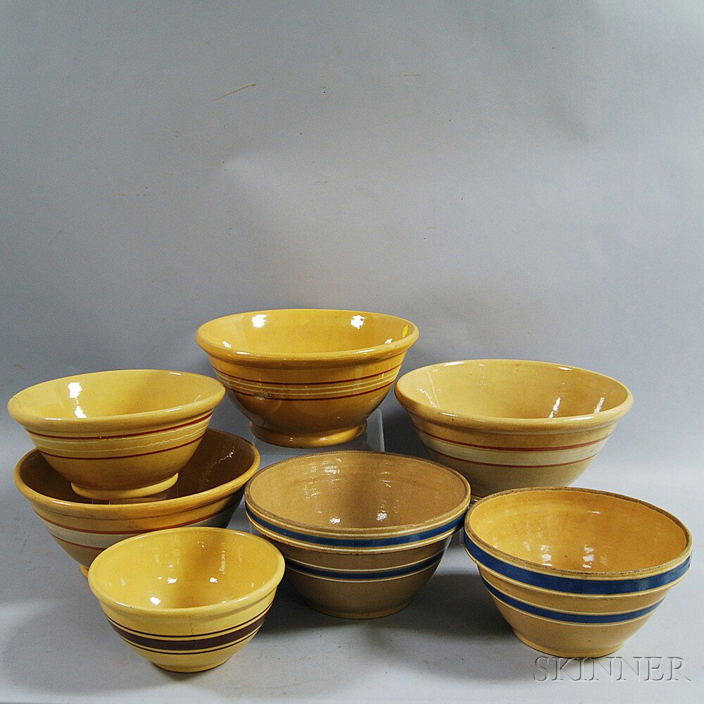 Appraisal: Seven Yellowware Mixing Bowls th th century the bowls with