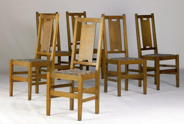 Appraisal: GUSTAV STICKLEY Set of six H-back dining chairs no with