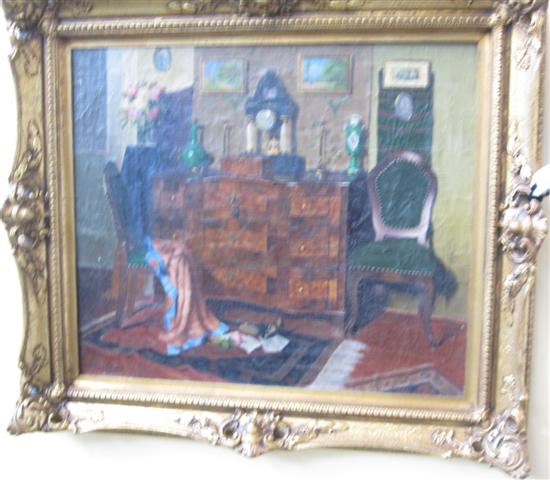 Appraisal: ROMEK ARPAD HUNGARIAN - Oil on canvas interior Signed lower