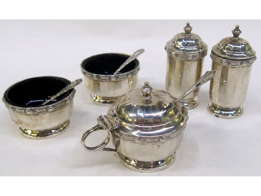 Appraisal: Five piece silver condiment set Birmingham