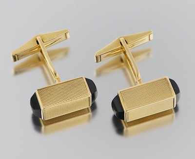 Appraisal: A Pair of German Gold and Onyx Cufflinks k yellow