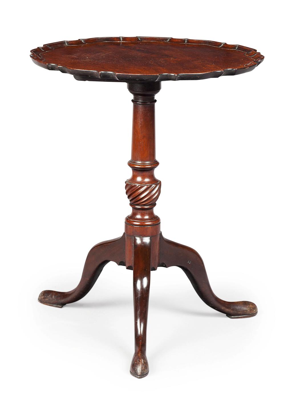 Appraisal: GEORGE III MAHOGANY PIECRUST TRIPOD TABLE TH CENTURY the dished