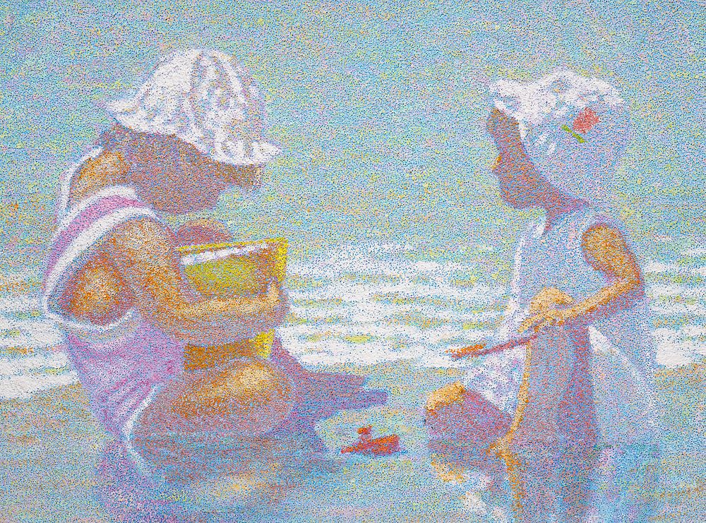 Appraisal: Henry Benson 'Girls at the Beach' Oil Painting Henry Benson