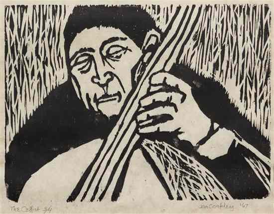 Appraisal: Jan Coakley th century The Cellist woodcut edition signed Jan