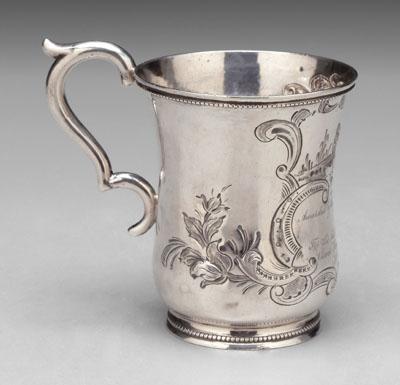 Appraisal: Georgia coin silver trophy mug shaped sides scroll handle repousse