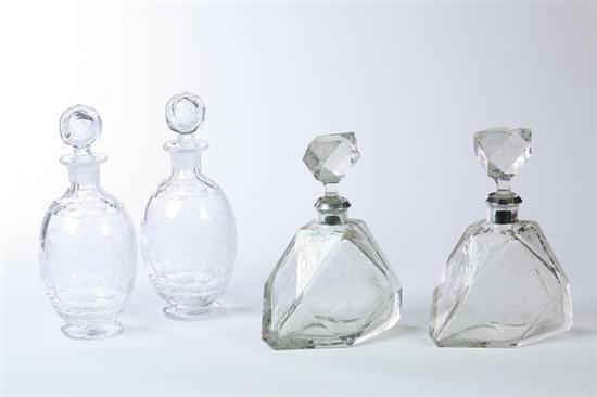 Appraisal: TWO PAIR OF GLASS DECANTERS Both late th-early th century