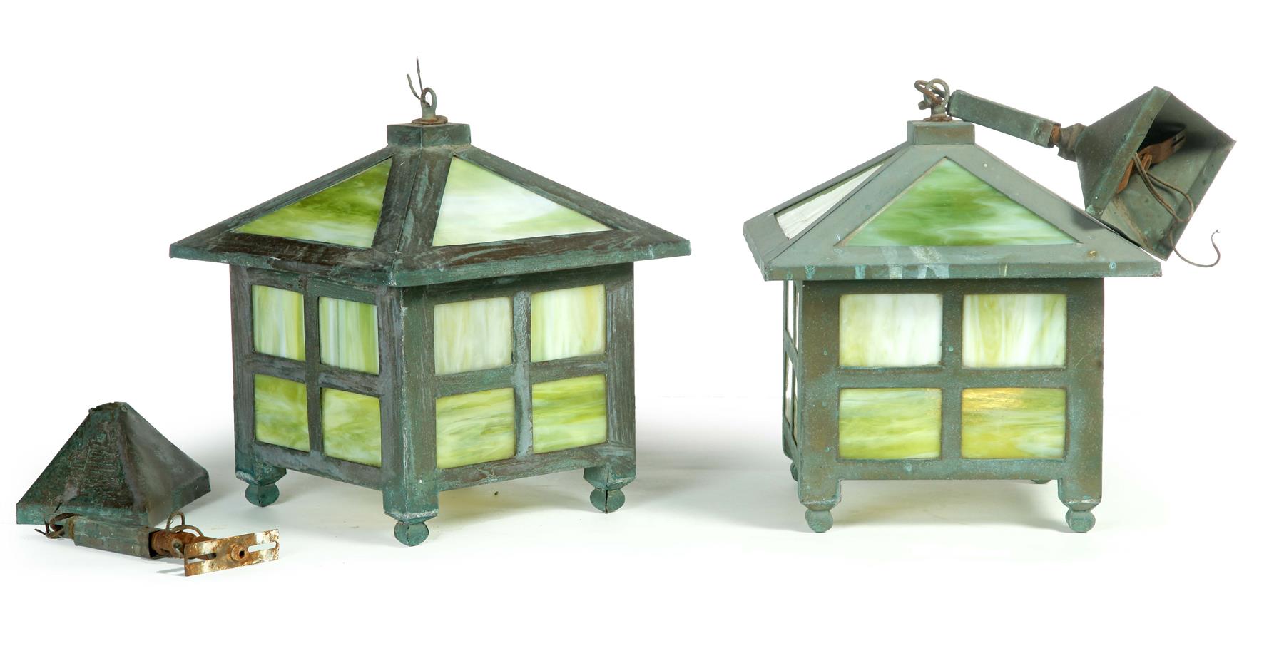 Appraisal: PAIR OF ARTS AND CRAFTS HANGING PORCH LAMPS American st