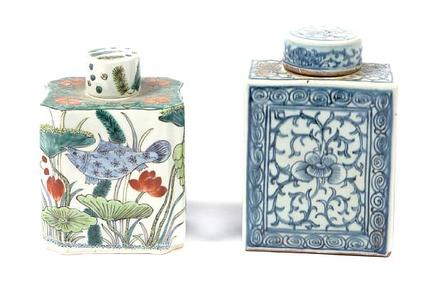 Appraisal: Five Chinese porcelain tea caddies tallest measures height in width