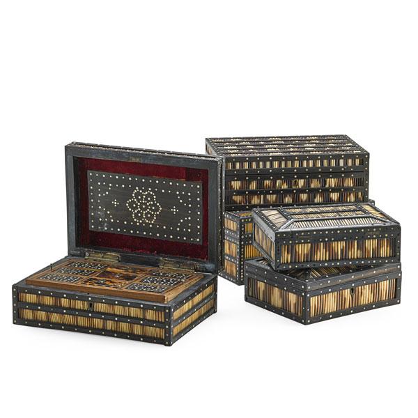 Appraisal: FIVE QUILLWORK BOXES Each with a hinged top some with