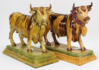 Appraisal: lot of Portuguese majolica bull-form cisterns each modeled standing with