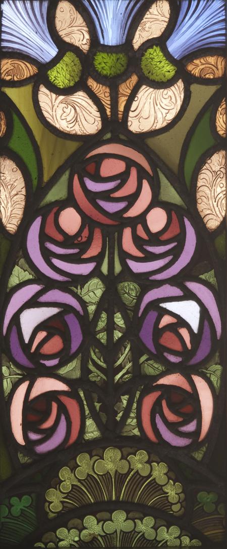 Appraisal: SCOTTISH SCHOOL STAINED AND PAINTED GLASS PANEL CIRCA depicting shamrocks