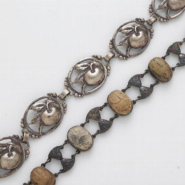 Appraisal: Two silver bracelets comprising a link bracelet and a scarab