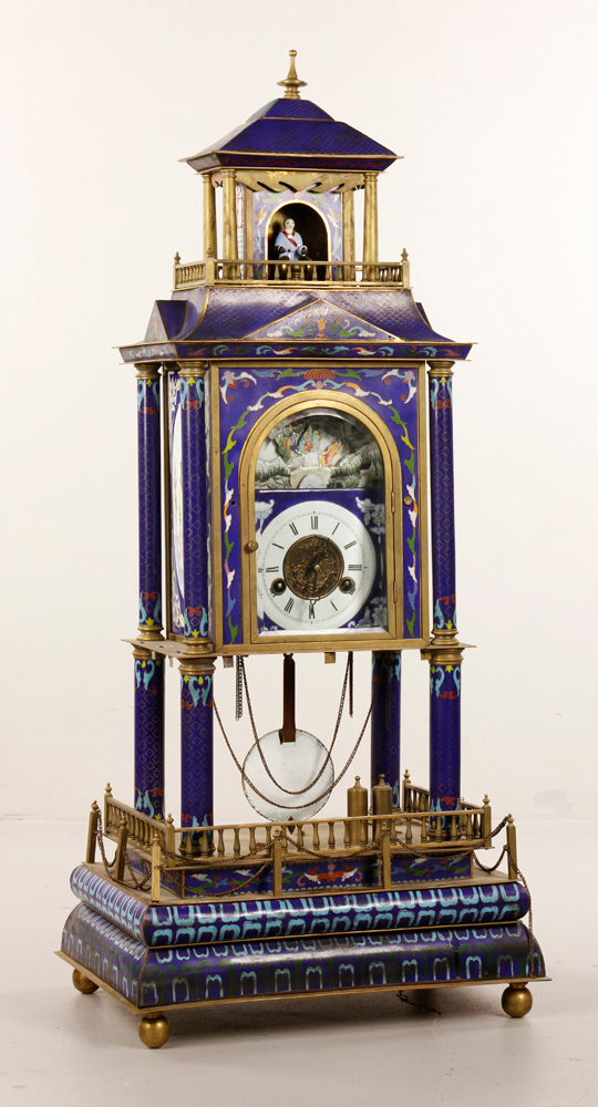 Appraisal: - Chinese Enameled Pagoda Clock Enameled pagoda clock China painted