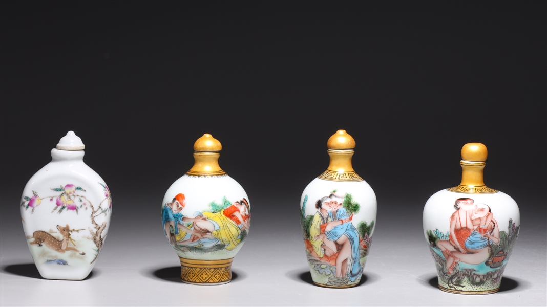 Appraisal: Four various Chinese snuff bottles including three with gilt detail