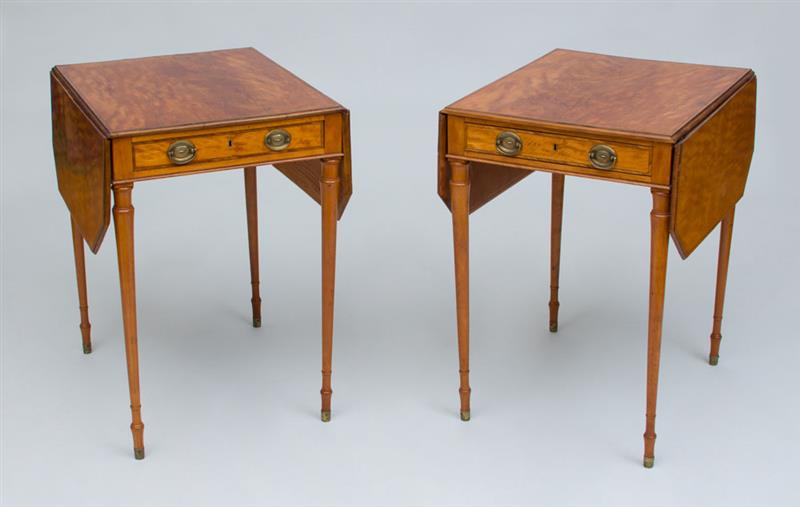 Appraisal: PAIR OF GEORGE III SATINWOOD AND TULIPWOOD CROSS-BANDED PEMBROKE TABLES