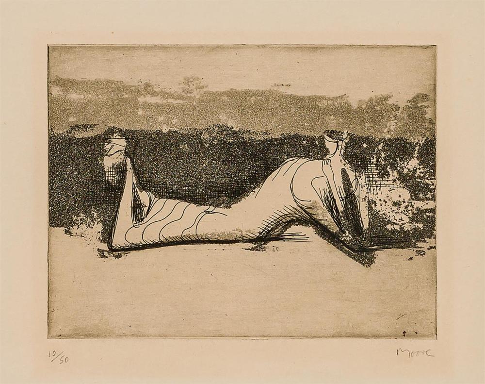 Appraisal: HENRY MOORE British - Reclining Woman etching on paper signed