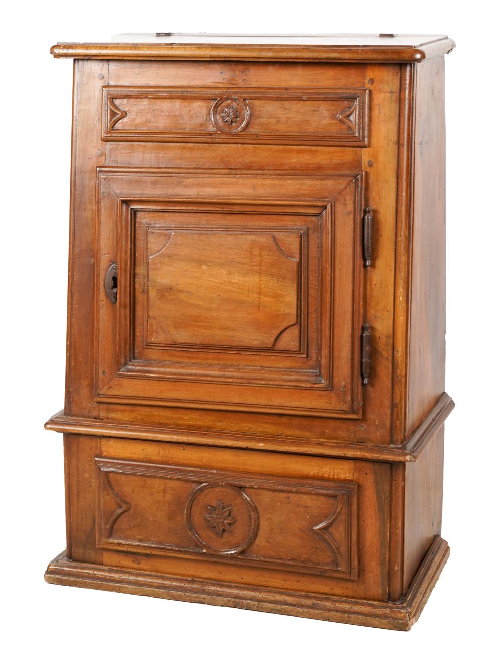 Appraisal: ITALIAN WALNUT SIDE CABINETwith hinged top over a hinged cupboard