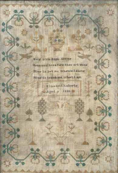 Appraisal: Sampler English School polychrome silk thread on linen central verse