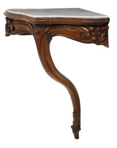 Appraisal: French wall-mounted corner console table late th c inset marble