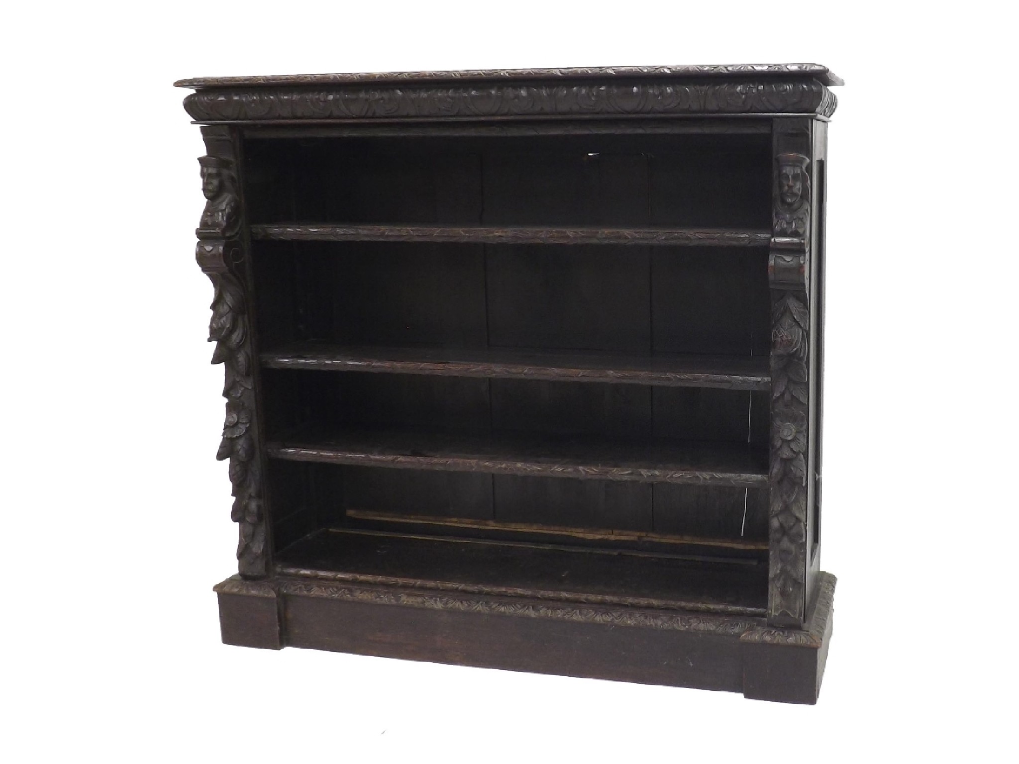 Appraisal: Antique Flemish oak reverse breakfront freestanding bookcase fitted with three