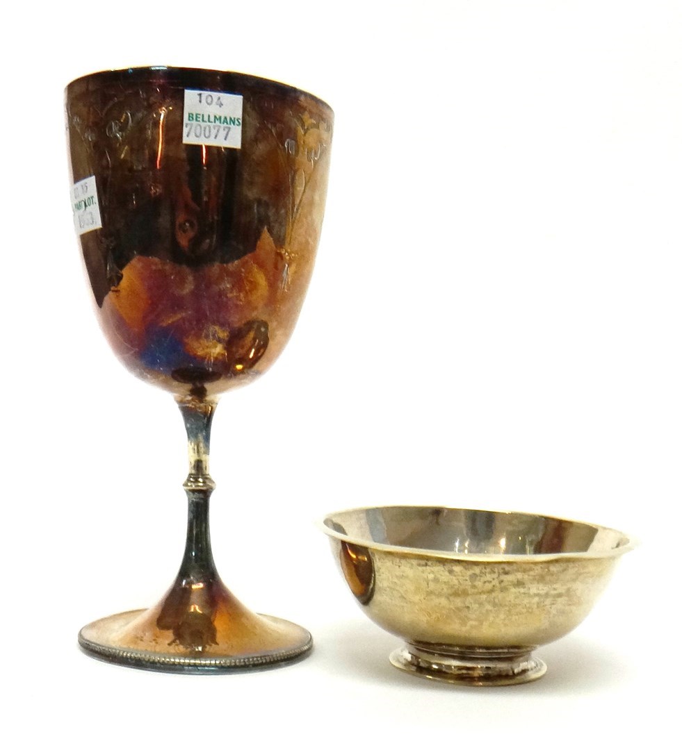 Appraisal: Silver comprising a Victorian goblet with engraved decoration on a