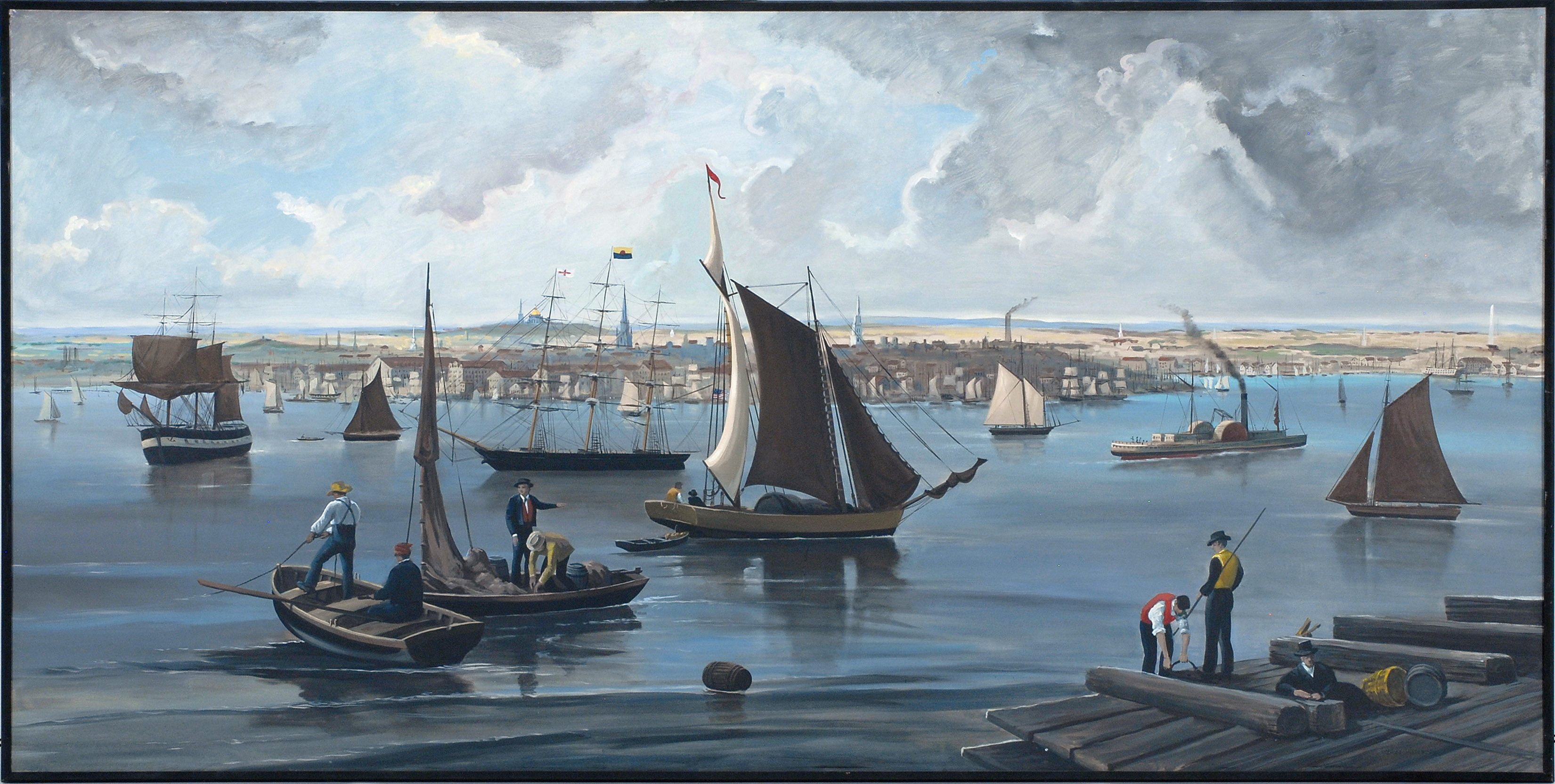 Appraisal: DON AIKENSMassachusetts ContemporaryPanoramic view of Boston Harbor as it was