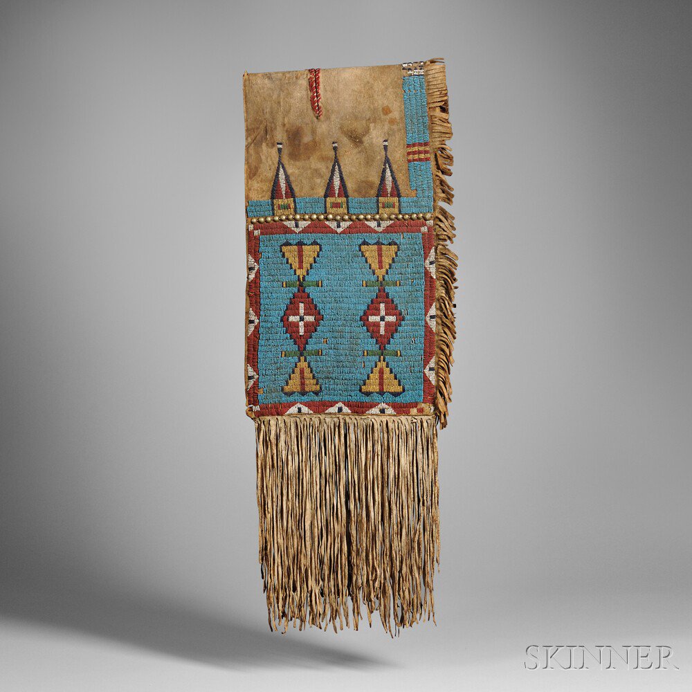 Appraisal: Lakota Beaded Buffalo Hide Double Saddlebags c attributed to the