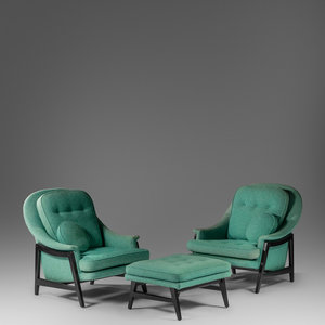 Appraisal: Edward Wormley American - Pair of Lounge Chairs with Ottoman