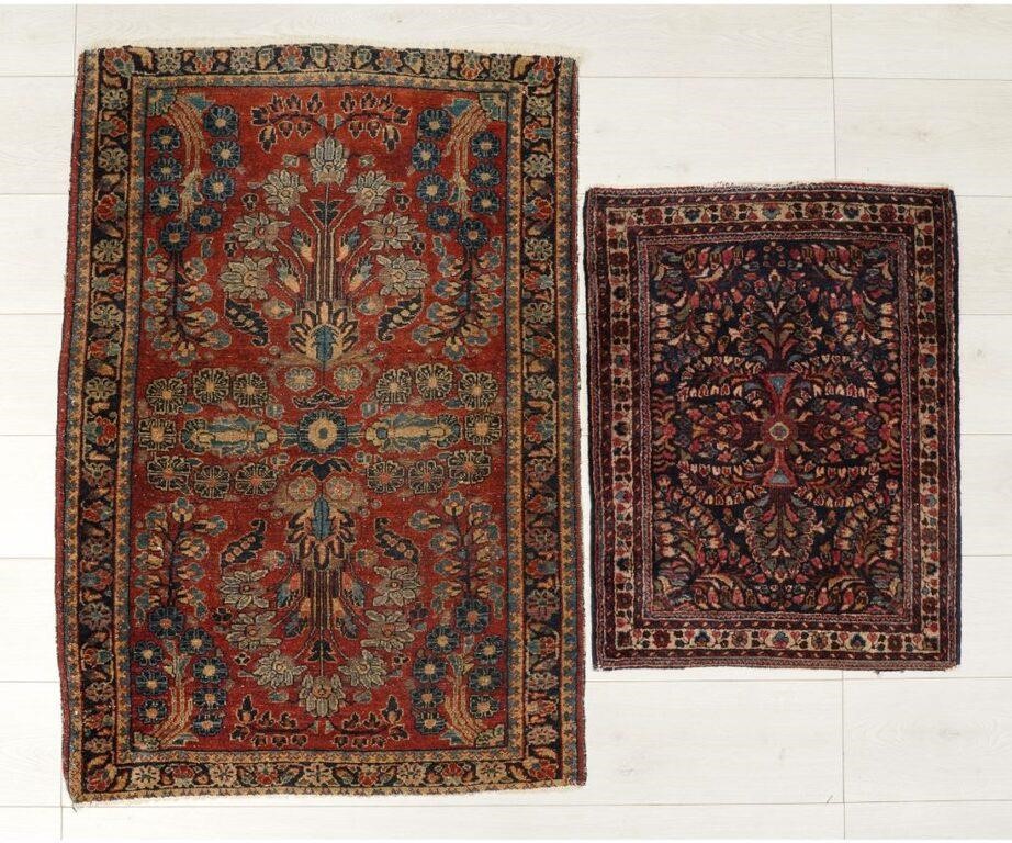 Appraisal: Two Sarouk mats the largest with red field and floral