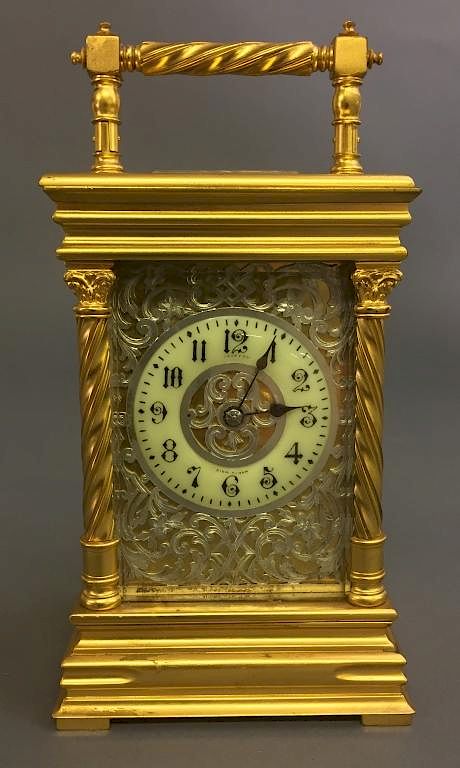 Appraisal: French Gilt Metal Carriage Clock French gilt metal carriage clock