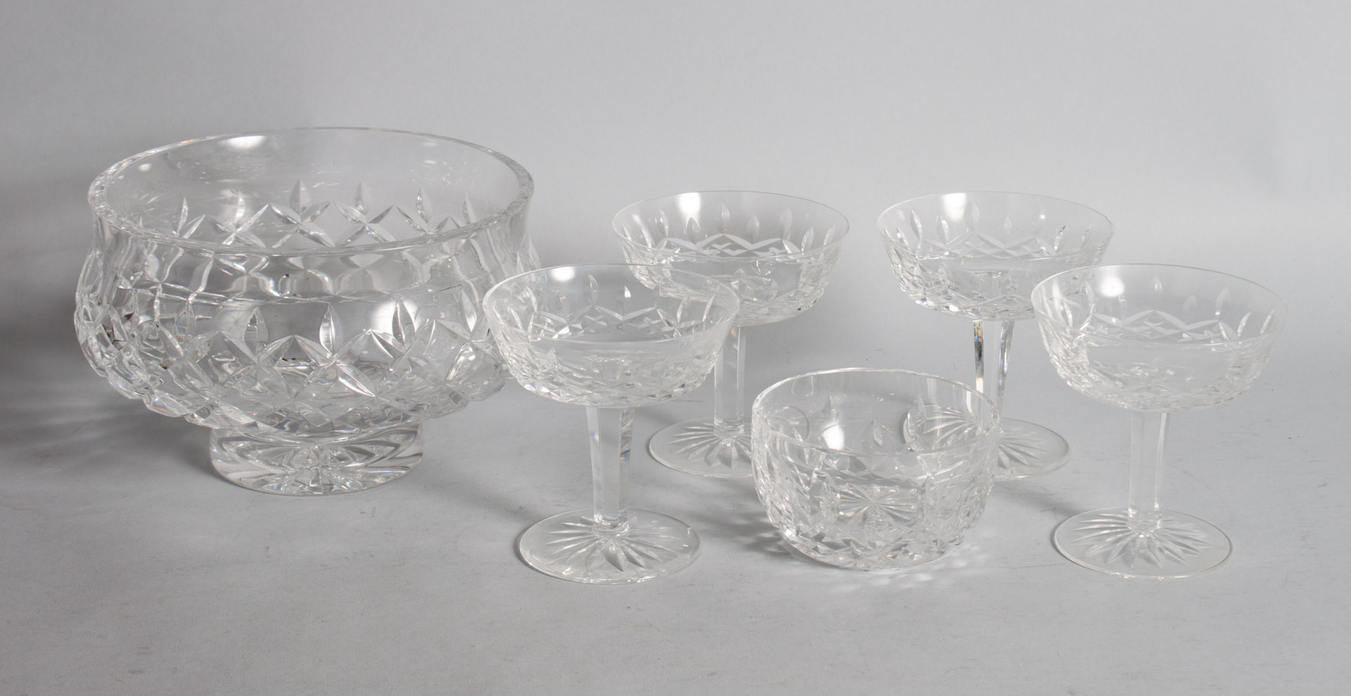 Appraisal: Six Waterford crystal table items including Lismore pattern pedestal bowl