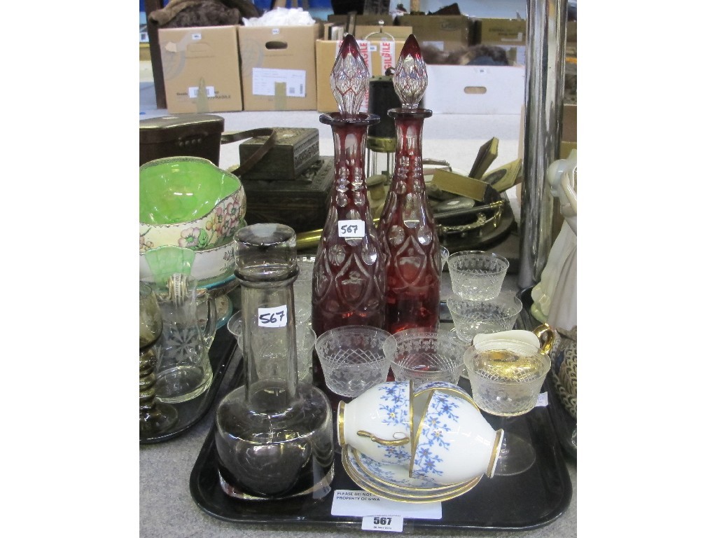 Appraisal: Two ruby flashed and cut glass bottles drinking glasses etc