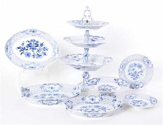 Appraisal: Meissen reticulated Blue Onion pattern dessert service comprising plates Dia