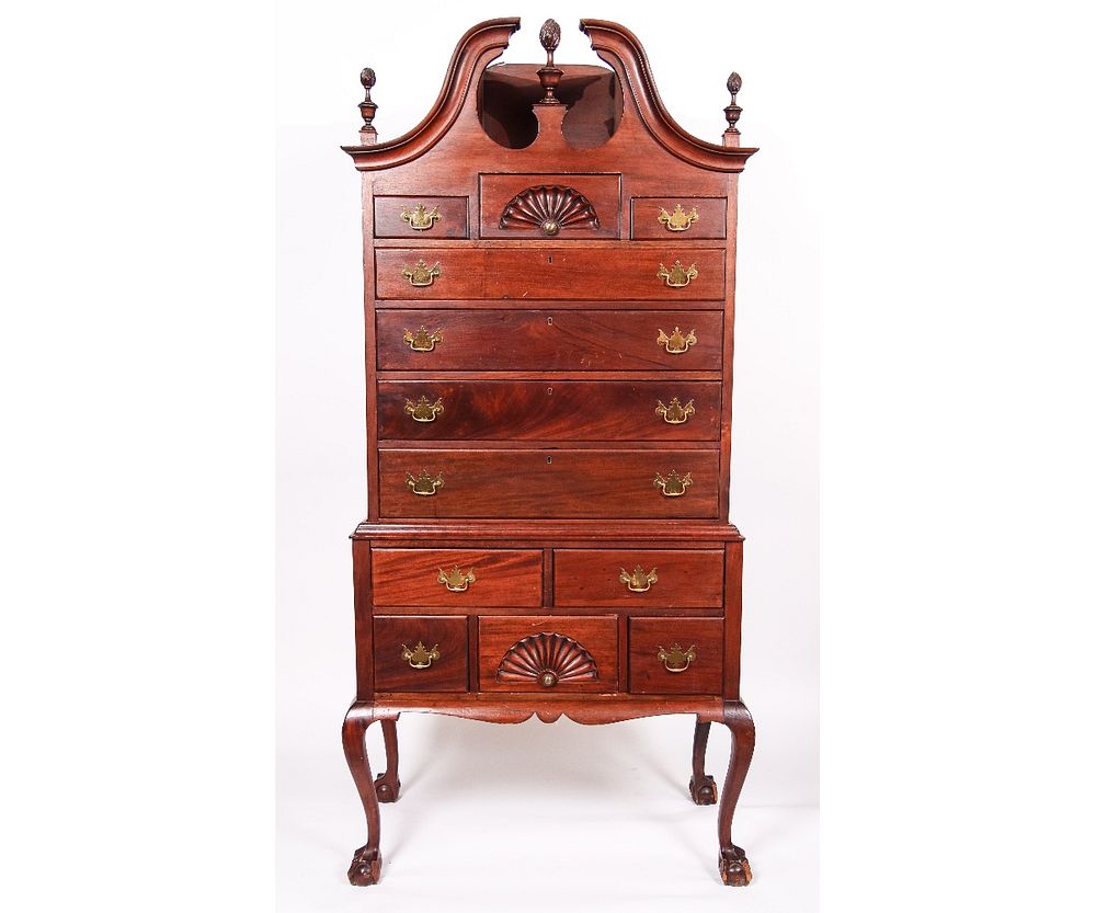 Appraisal: Chippendale Style Two-part Highboy Chippendale style mahogany two-part highboy circa