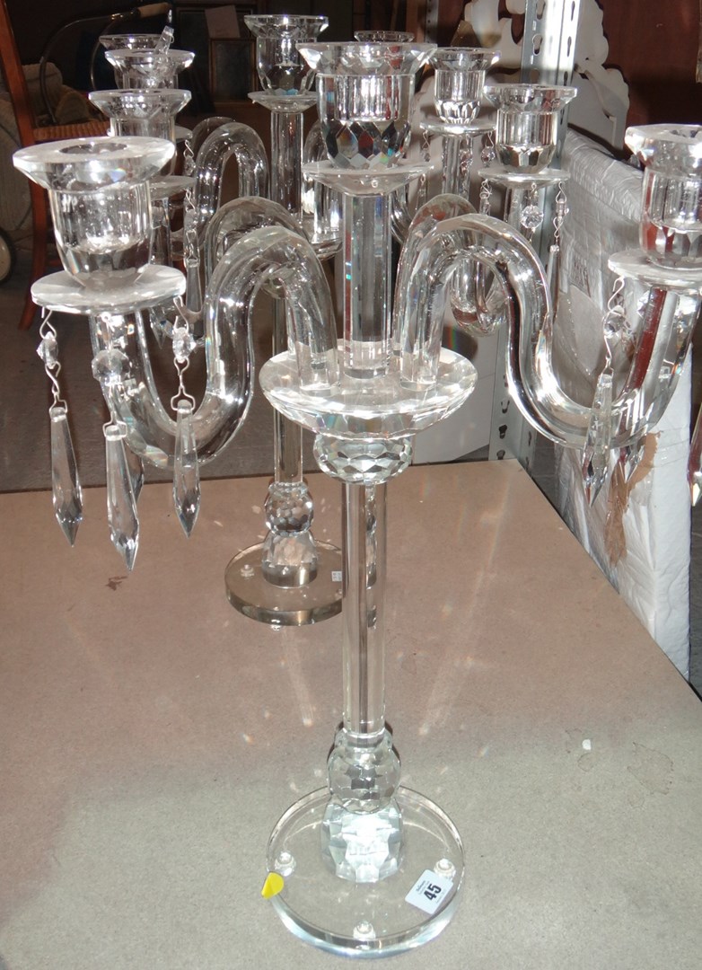 Appraisal: A pair of th century glass five branch candelabra hung