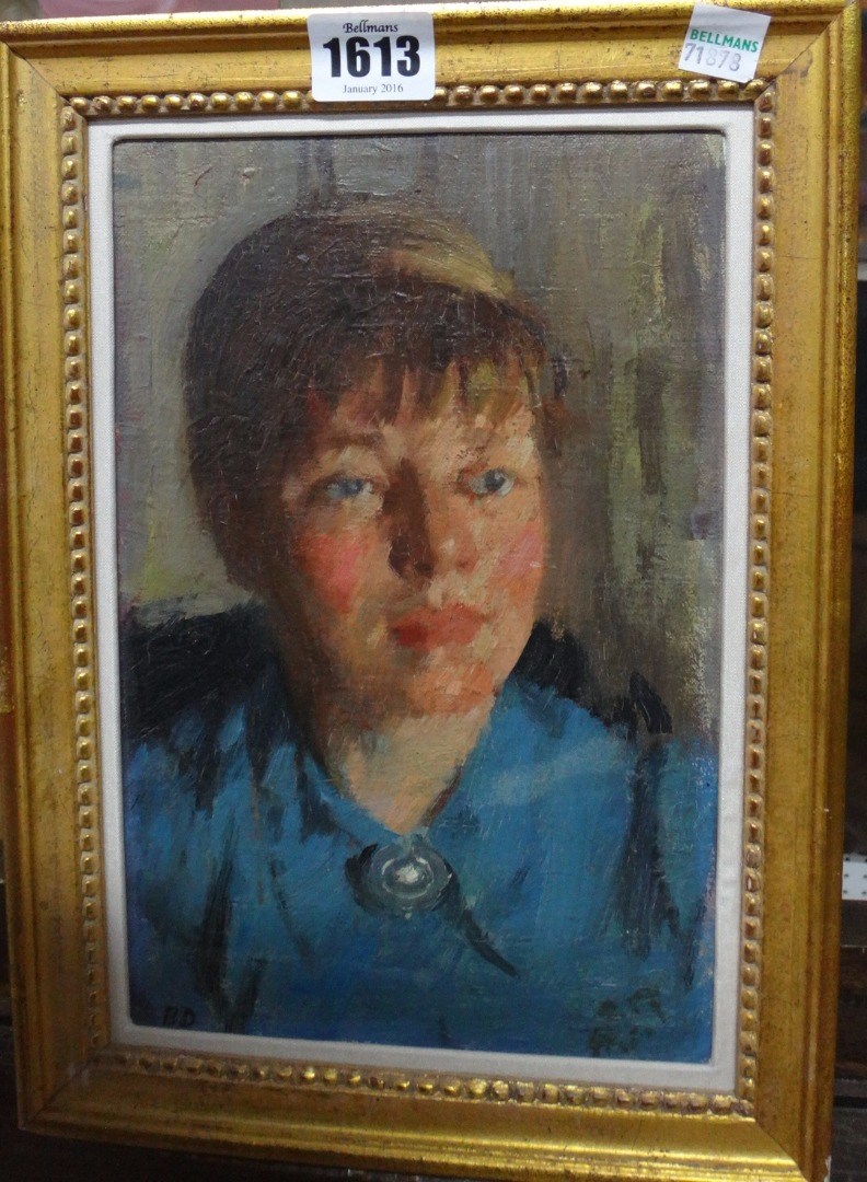 Appraisal: Bernard Dunstan b Portrait of a girl oil on canvas