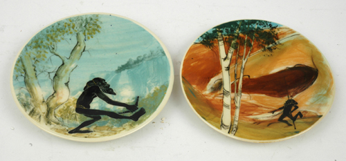 Appraisal: GUY MARTIN BOYD Victoria circa Two earthenware dishes each painted