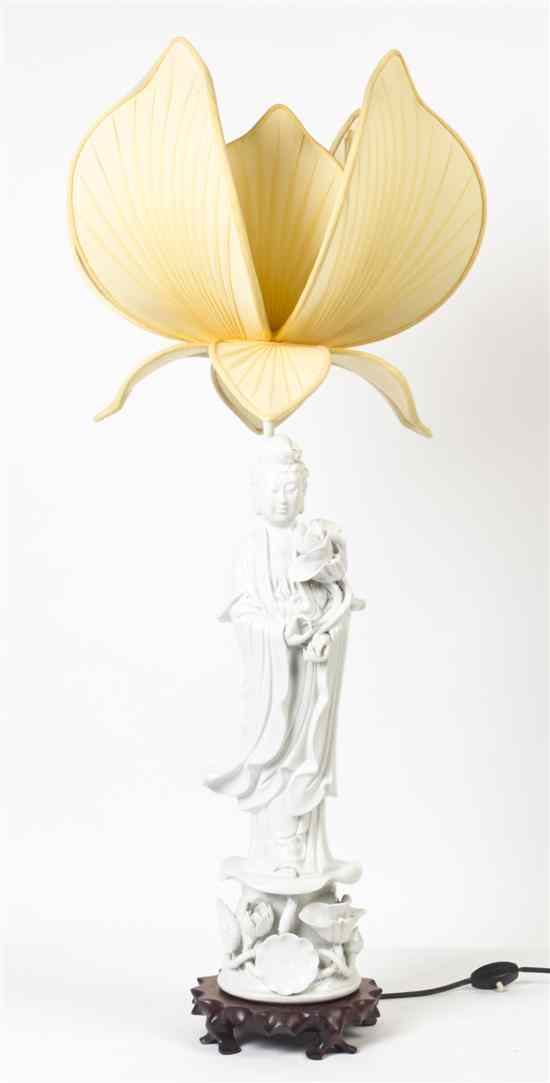 Appraisal: A Blanc de Chine Porcelain Figural Table Lamp depicting a