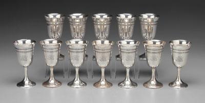 Appraisal: Set of sterling goblets bands of flower and scroll decoration