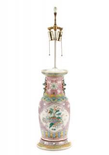 Appraisal: Chinese Famille Rose Porcelain Table Lamp Chinese th century A