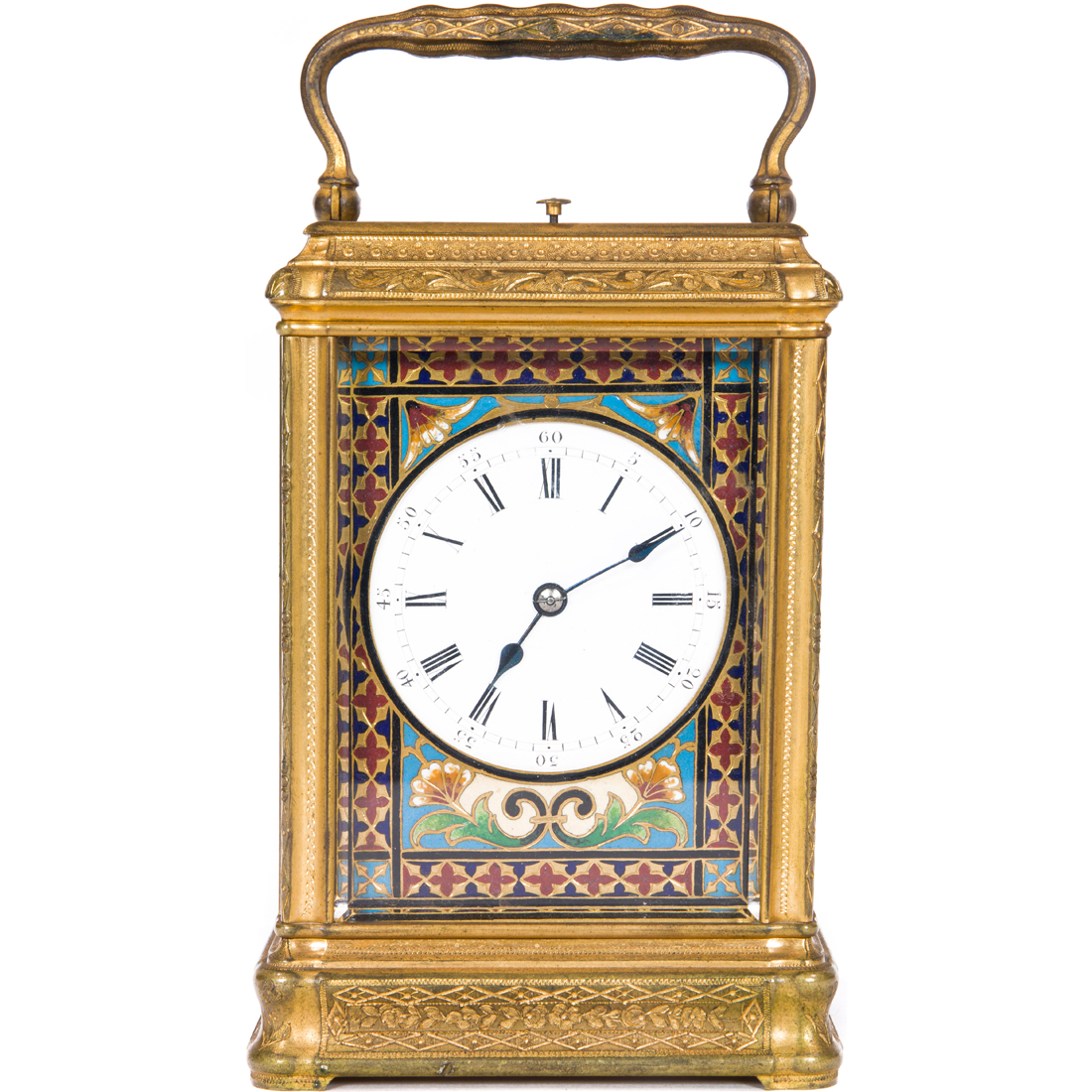 Appraisal: A French gilt bronze and champleve enamel repeating carriage clock