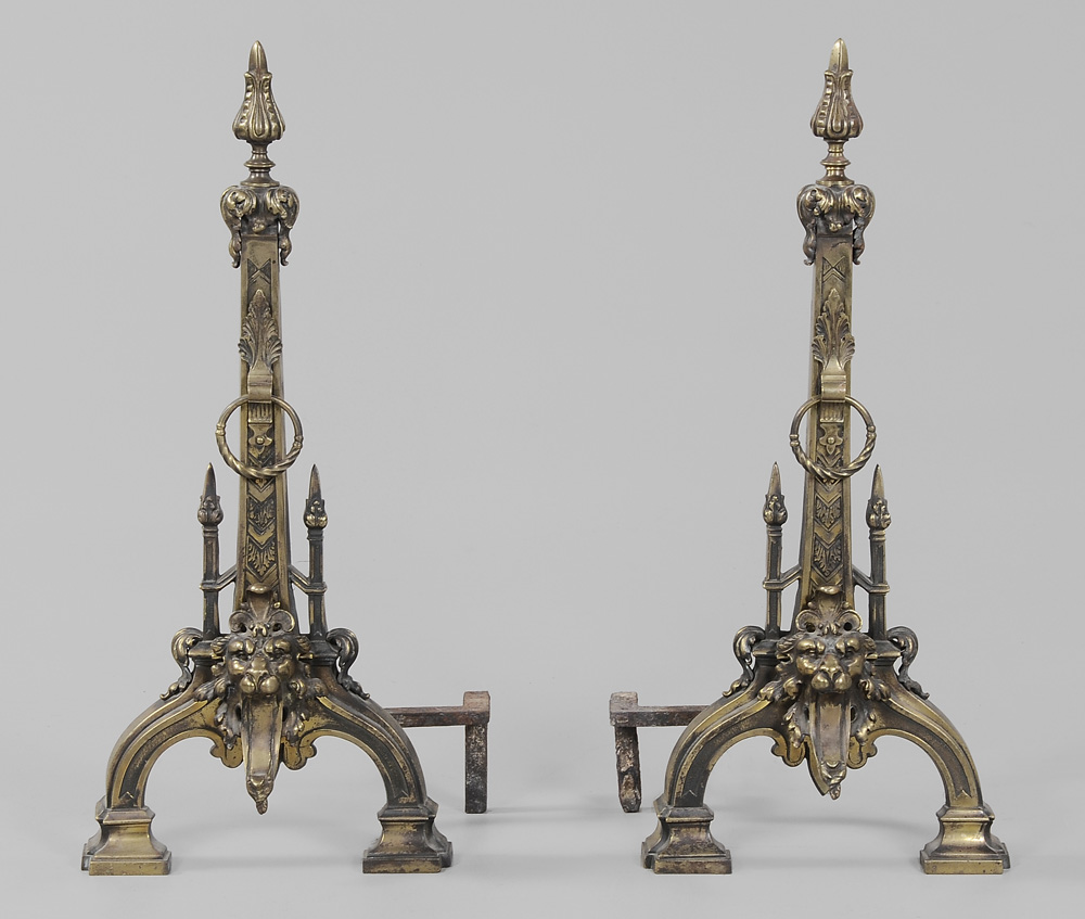 Appraisal: Pair Brass Renaissance Revival Andirons late th early th century