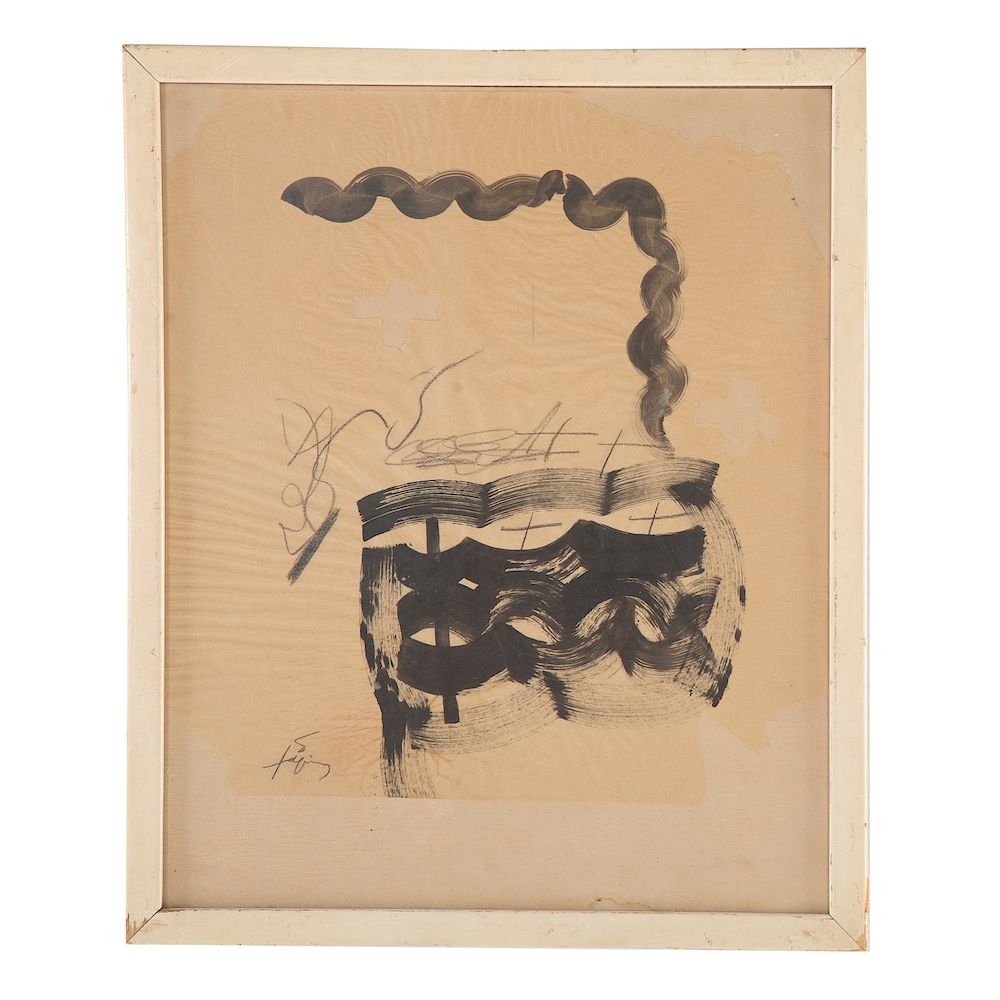 Appraisal: Antoni Tapies Abstract Composition mixed media Spanish - Brush and