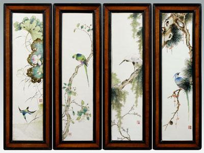 Appraisal: Four Chinese porcelain panels finely enameled depicting various birds and