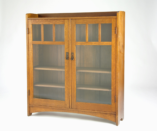 Appraisal: L J G STICKLEY Double-door bookcase with three small panes