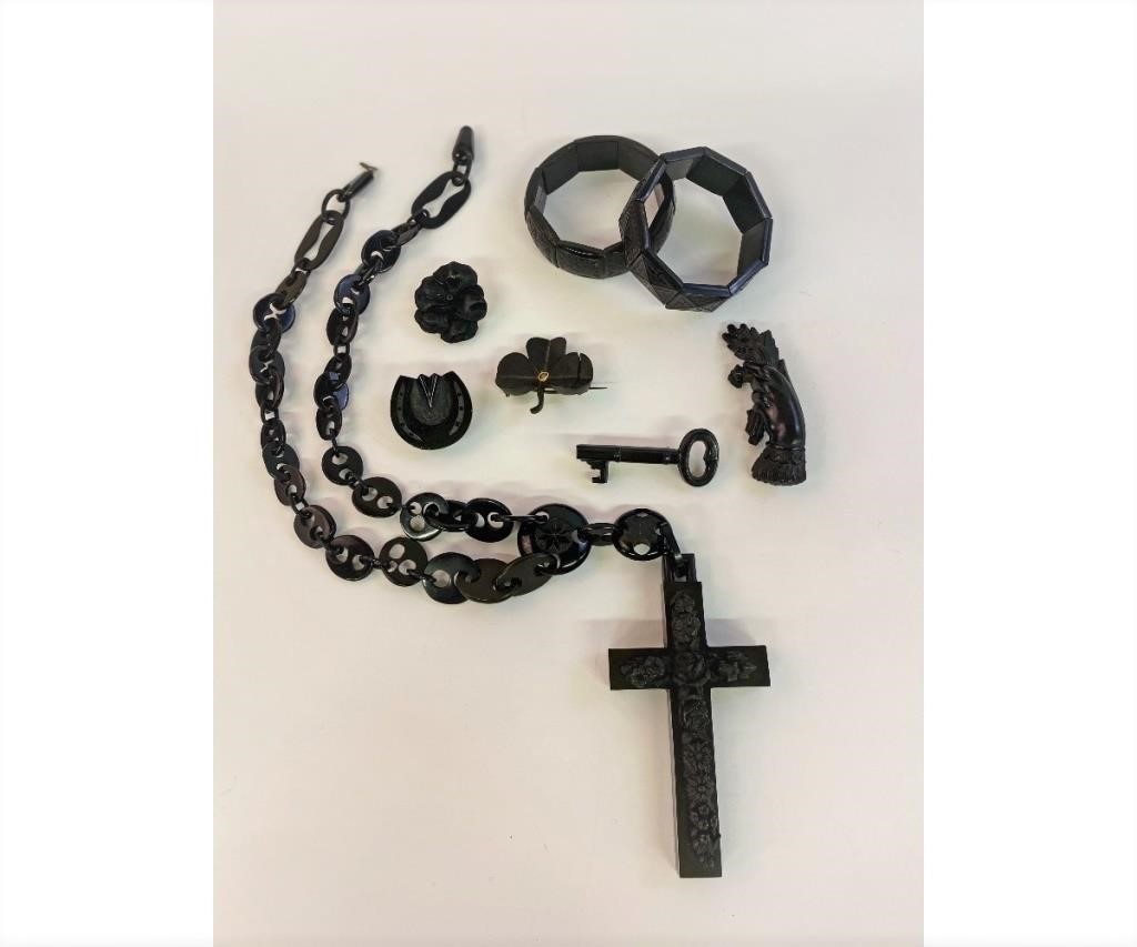 Appraisal: Victorian gutta percha mourning jewelry to include a large cross