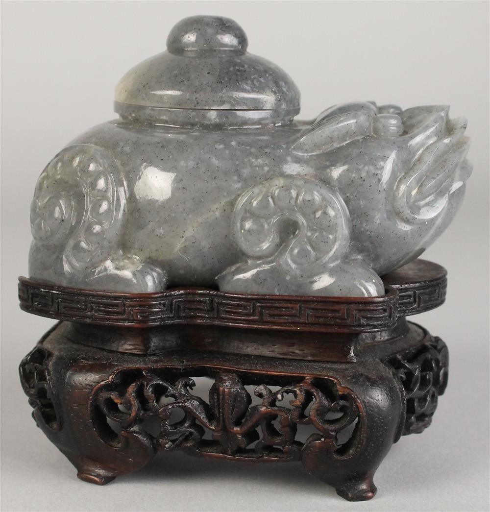 Appraisal: GREY JADE TOAD-FORM WATERDROPPER the material of well-carved deep grey