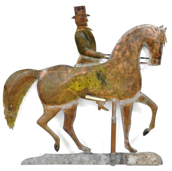 Appraisal: Roving Preacher weathervane copper colored metal horse and rider on