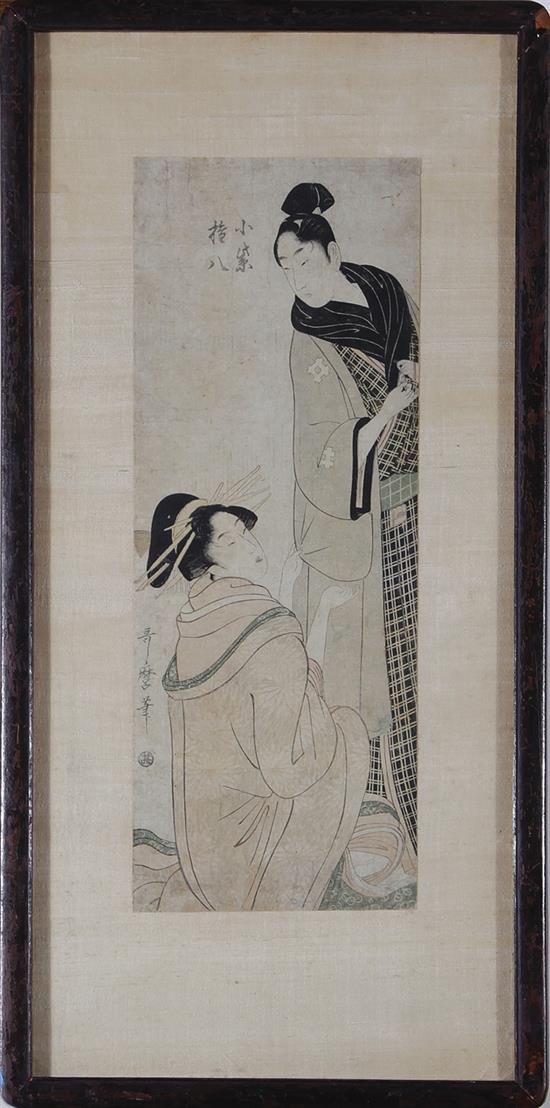 Appraisal: Kitagawa Utamaro Japanese - THE LOVERS-GOMPACHI AND KOMURASAK c naga-oban